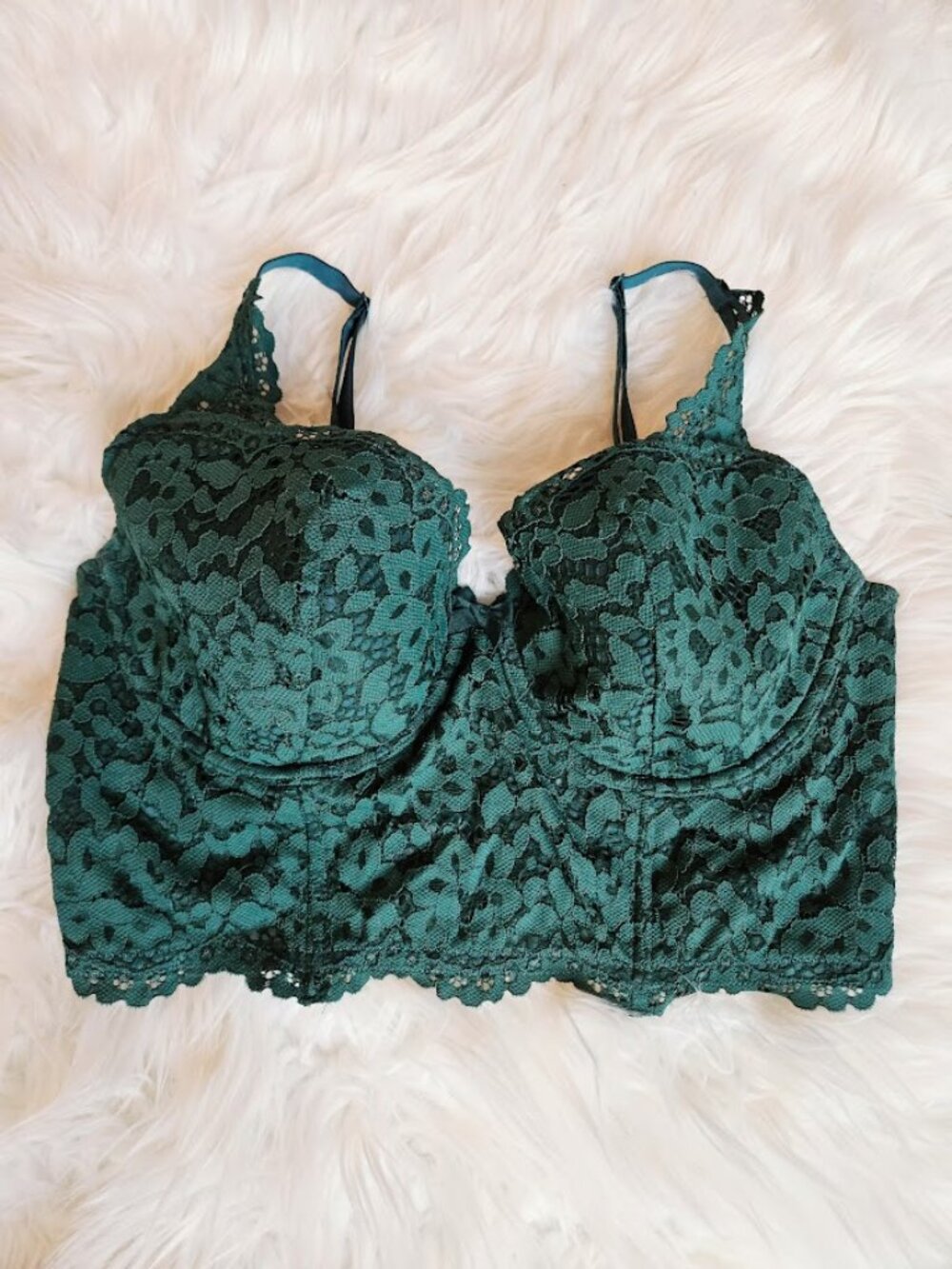 Victoria's Secret Green Floral Lace Corset Bra Bralette Demi Body Lingerie 36D